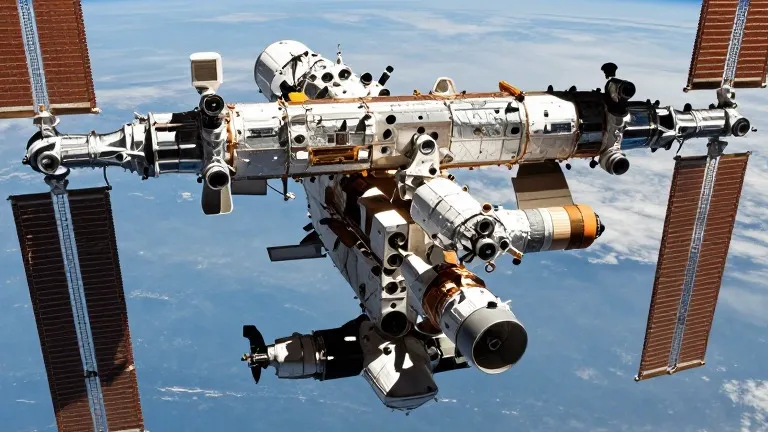 Illustration for: Robotic arm moved Harmony into place, tripling space station living area